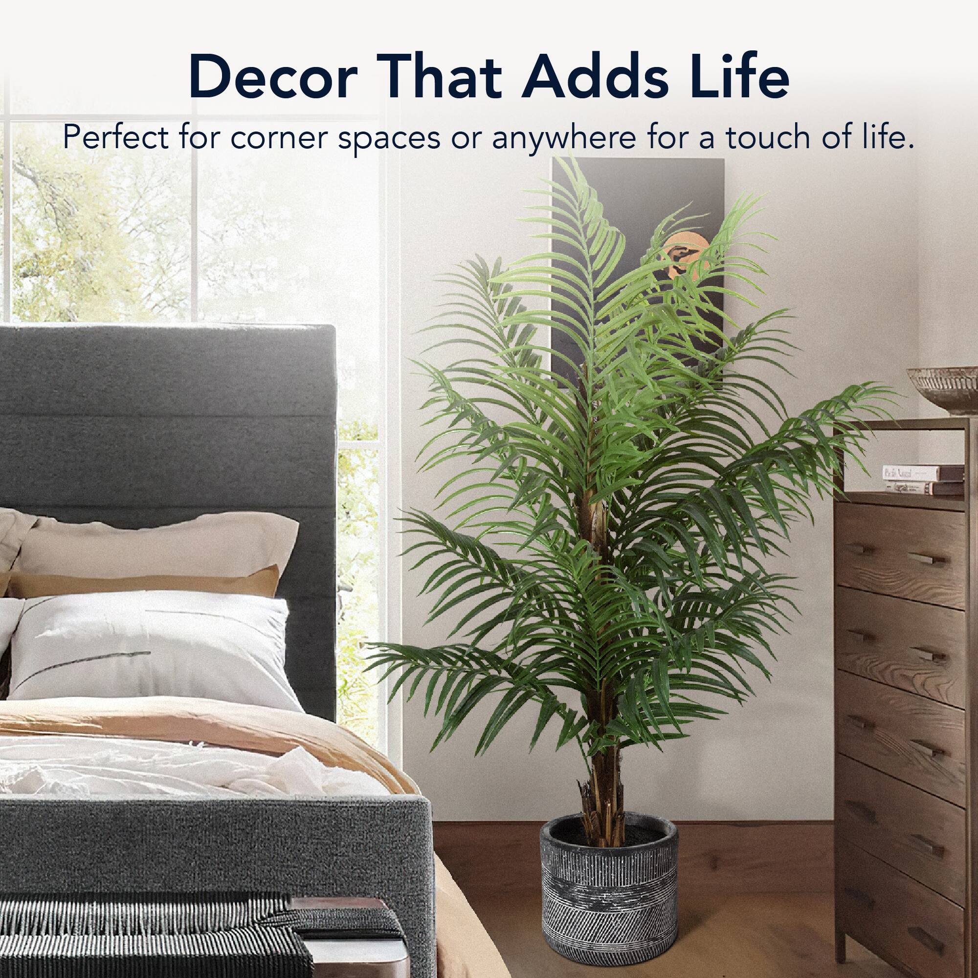 American Art Decor 5ft Artificial Palm Tree in Cement Pot Faux Plant